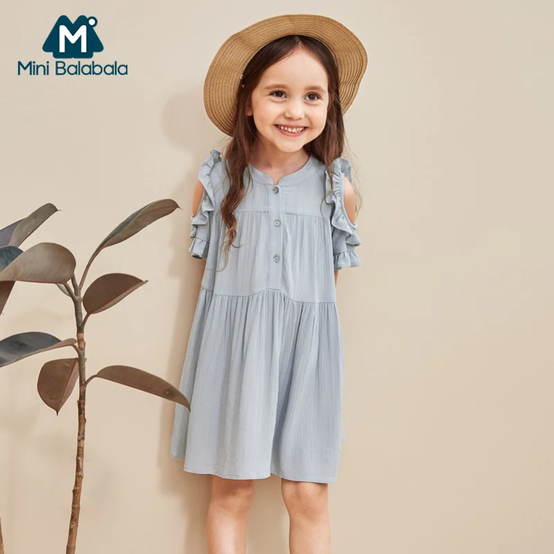 

MiniBalabala Toddler Girl Cold Shoulder Dress with Ruffle Detail in Viscose Jersey Children Kids Girl Summer Dress Sundress