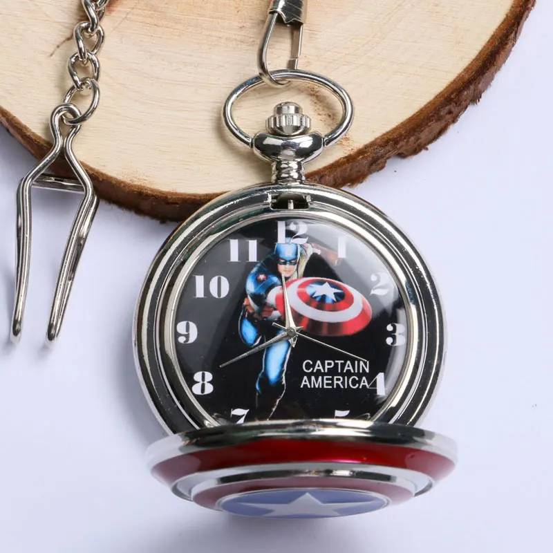 

Fashion Catptain America Design Shield Pattern Quartz Pocket Watch Child Steampunk Fob Clock Men Women Gift Pendant
