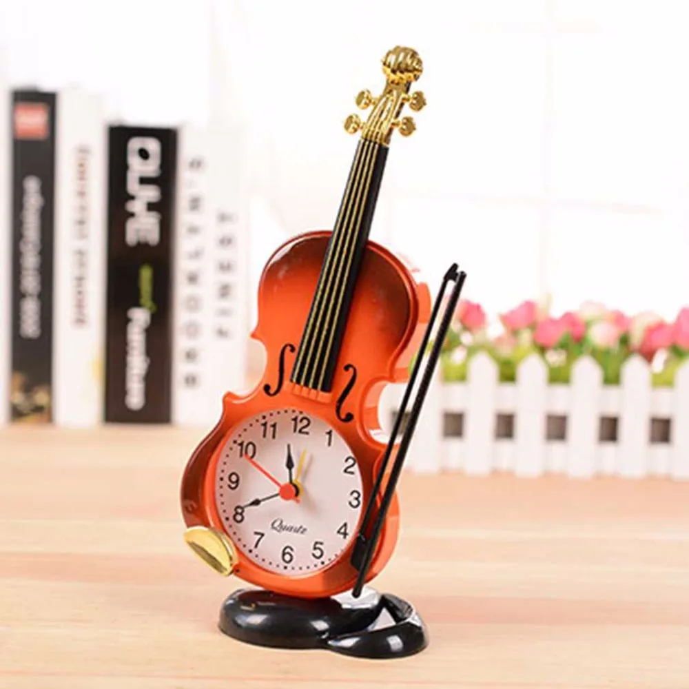 2 Colors Creative Instrument Table Clock Student Violin Gift Fiddle Quartz Alarm Clock Desk Plastic Craft Drop Shipping