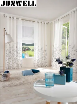 

100% Polyester voile organza floral printing panel Pencil Pleating Top European Style Eyelet Curtain 1pc