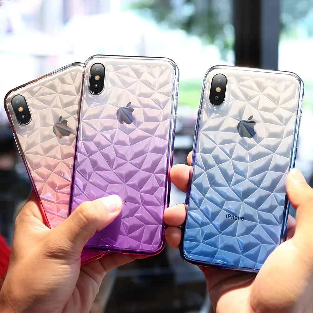 Для iPhone XS Max XR 7 8 Plus 6 6s X 10 Радужный градиент цвета желе 3D алмаз прозрачный мягкий