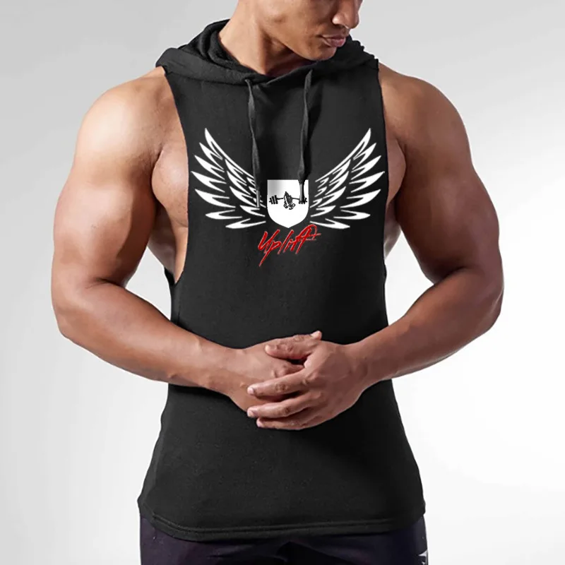summer Men Running Vests Quick Dry Compression hooded Gym Tank Top