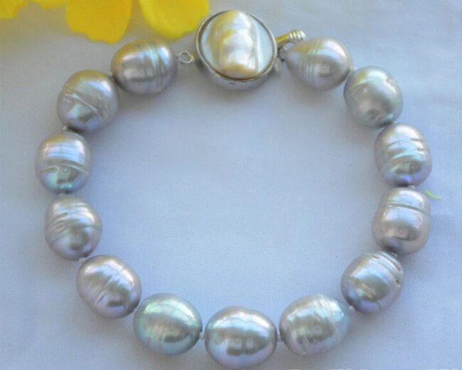 

Hot sell 14mm NATURE GRAY RICE freshwater pearl BRACELET 8inch -Bridal jewelry free shipping