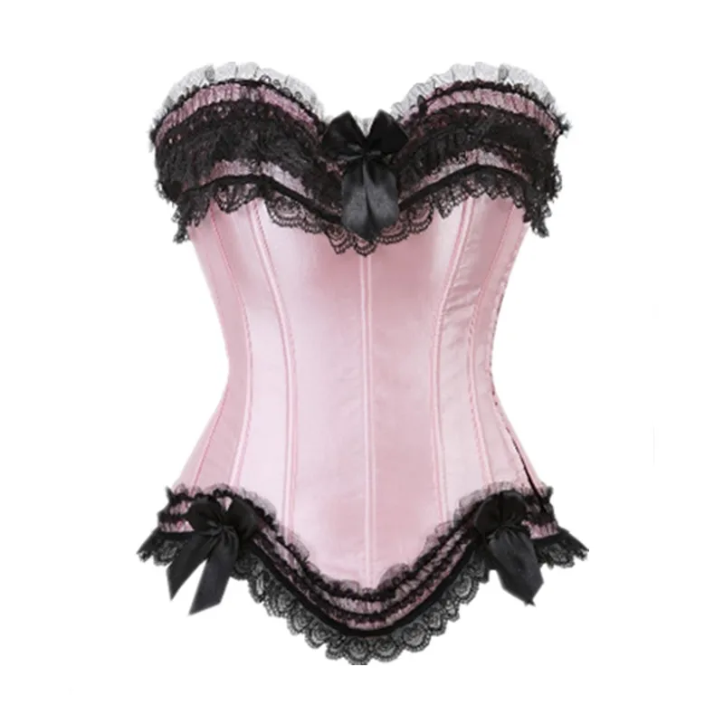 Corset de lencería Sexy de satén con lazo lateral y cremallera, corsé