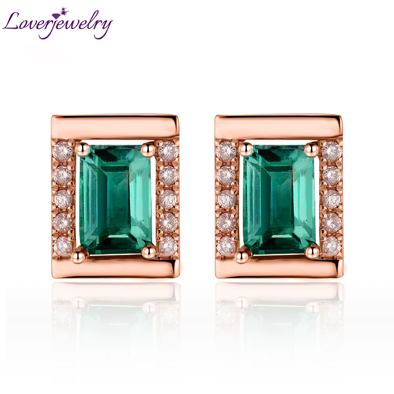 

Emerald Cut 4x6mm Solid 18t Yellow Gold Natural Diamond Colombia Emerald Earrings Women Fine Jewelry Wedding Gift For Sale WE053