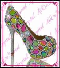 Aidocrystal colorful crystal diamond fashiion latest design lady shoes,handmade rhinestone women shoes high heel