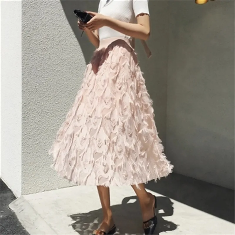 Женские юбки Летние повседневные юбки женские с высокой талией эластичные тюлевые юбки Модные Винтажные женские плиссированные вечерние юбки миди