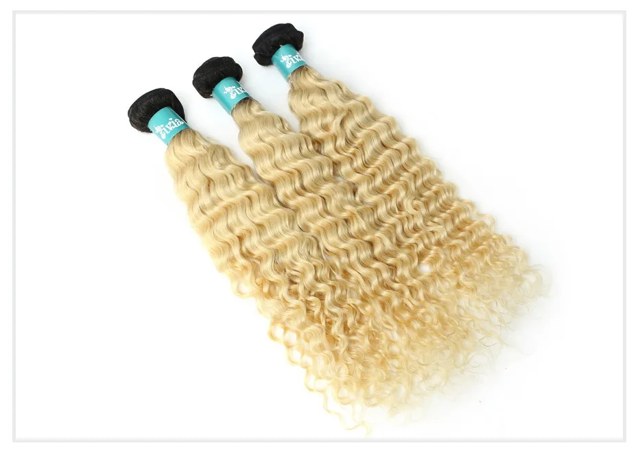 1B 613 Blonde Deep Wave Ombre Hair Bundle (6)