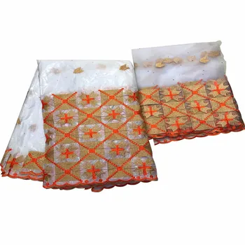 

WX!2019 High Quality Embroidered African Bazin Riche Fabric With France Tulle Fabric For Party Dress(5+2 yards/set) ! F32109