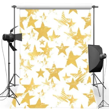 

Gold Golden Stars White Wall Backgrounds Vinyl cloth High quality Computer print party photo backdrop
