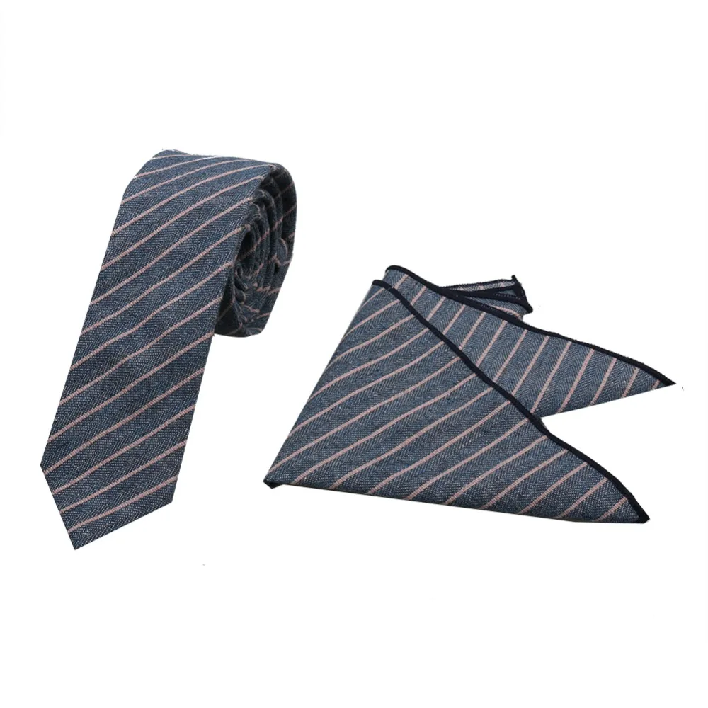  Hooyi Mens Cotton Ties Stripe Handkerchiefs Men cotton Gravata Slim Tie Set Pocket square