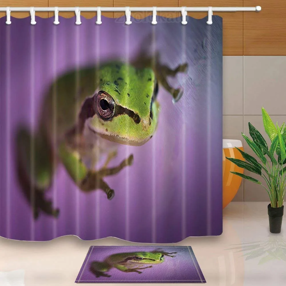 Safari Decor Wildanimal Frog Upright Against Purple BackdropMildew Resistant Polyester Fabric Shower Curtain SuitFlannel NonSli | Дом и сад