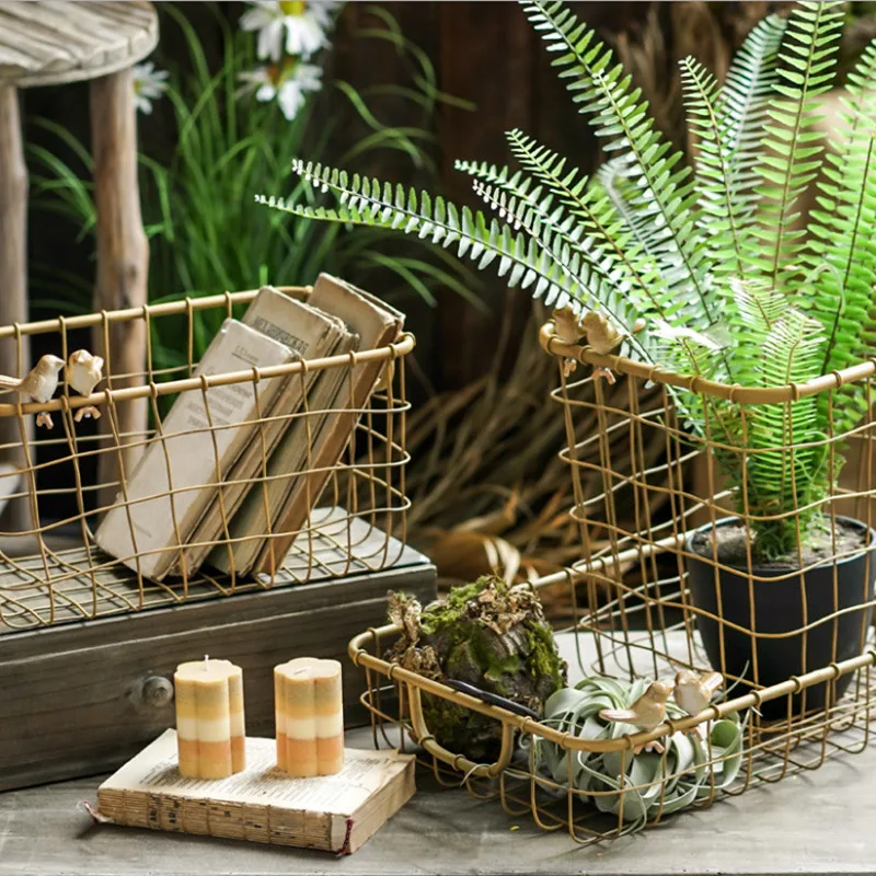 

Nostalgic Gothic Laundry Storage dirty clothes Basket Woven laundry Wire Basket Golden Baskets wicker cestos decorativos