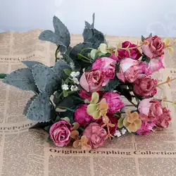 Лидер продаж 21 головок реалистичные искусственные розы поддельные розы Искусственные цветы домашний декор