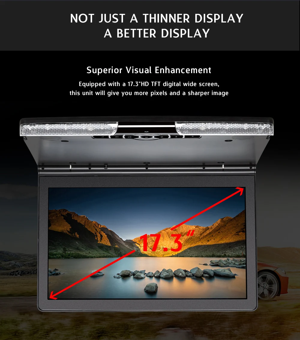 Монитор крыши автомобиля 17," FHD цифровой экран откидной потолочный монитор HDMI USB SD IR FM передатчик динамик потолочный ТВ для автомобиля