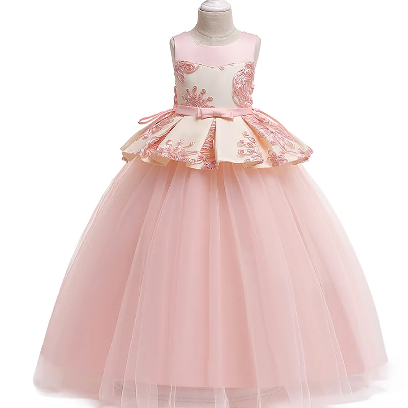 Свадебное платье с цветочным узором для девочек от 3 до 14 лет элегантные вечерние платья принцессы, элегантное красивое платье для первого причастия кружевное длинное платье из тюля - Цвет: Flesh pink