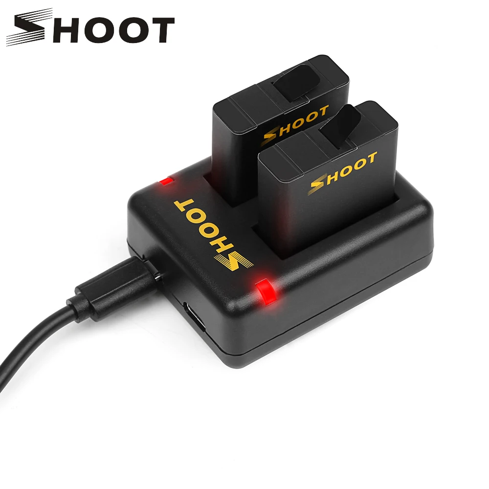Ceny SHOOT podwójny port ładowarka z 2 szt. 1220mAh bateria do GoPro Hero 8 7 6 5 czarna kamera do GoPro 8 7 6 5 zmiana akcesoriów
