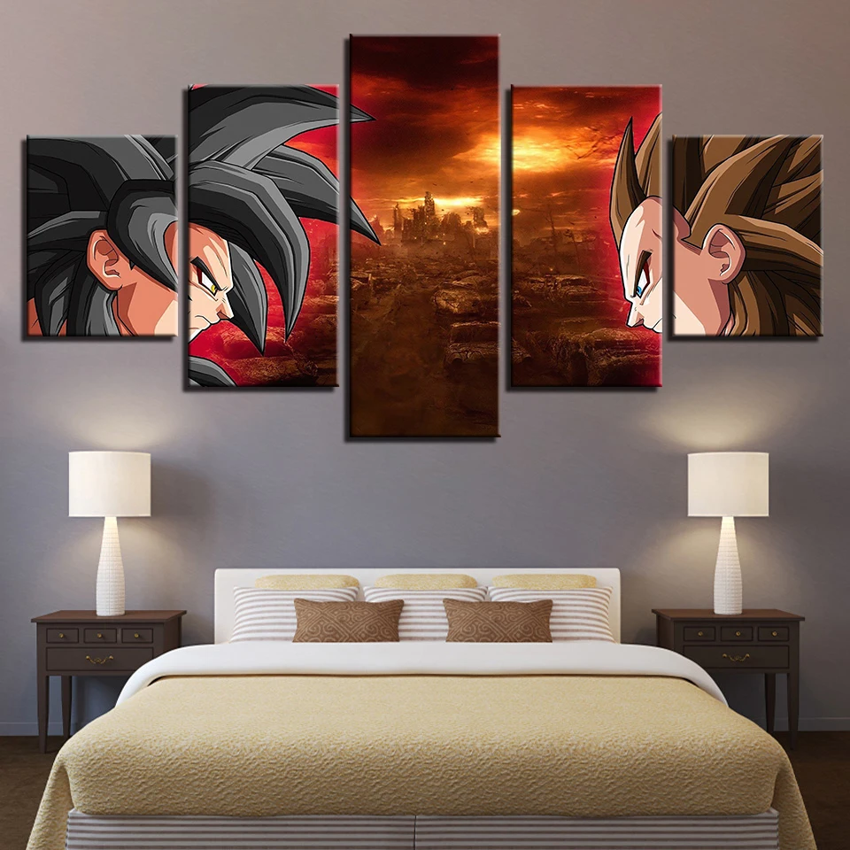 Картины на холсте домашний декор рамки для гостиной 5 шт. аниме Dragon Ball Z картины HD принты Супер Saiyan постеры на стену, картины