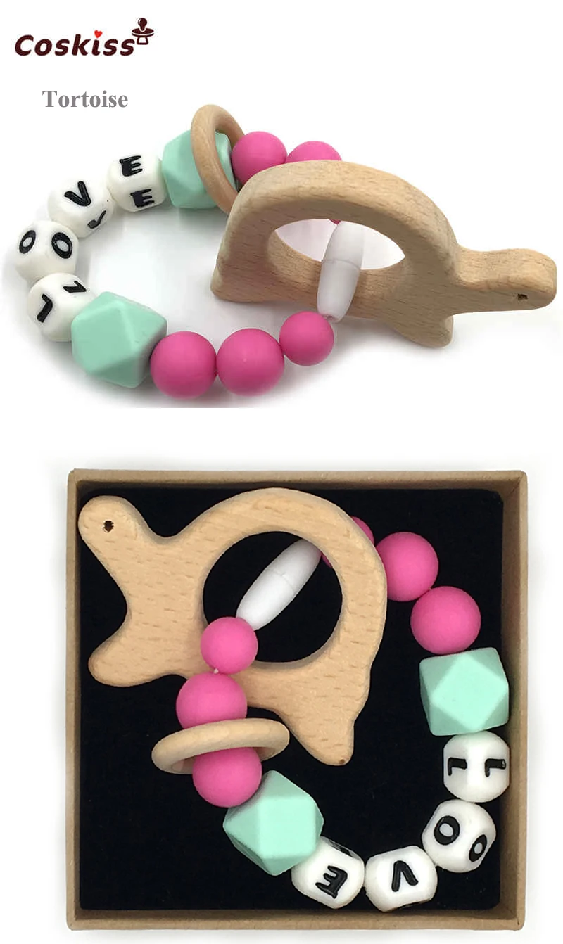 Детский браслет в форме животных буквы любовь силиконовые бусины для кормления Браслет Прорезыватель для зубов игрушка DIY Детский Прорезыватель игрушка