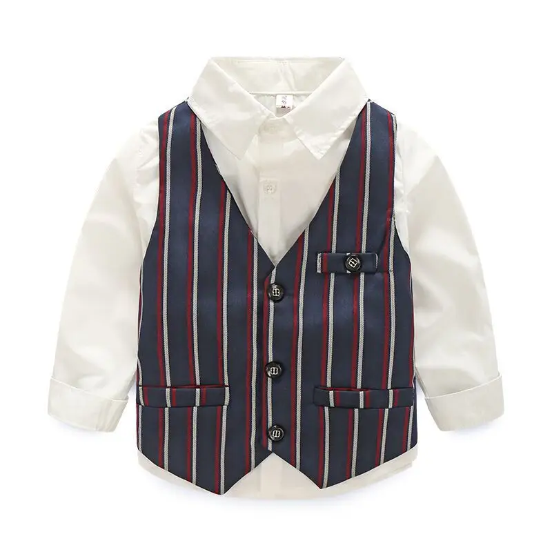 Костюм Джентльмена для мальчиков из 3 предметов(полосатый жилет+ брюки+ белая рубашка); повседневные блейзеры; Одежда для мальчиков