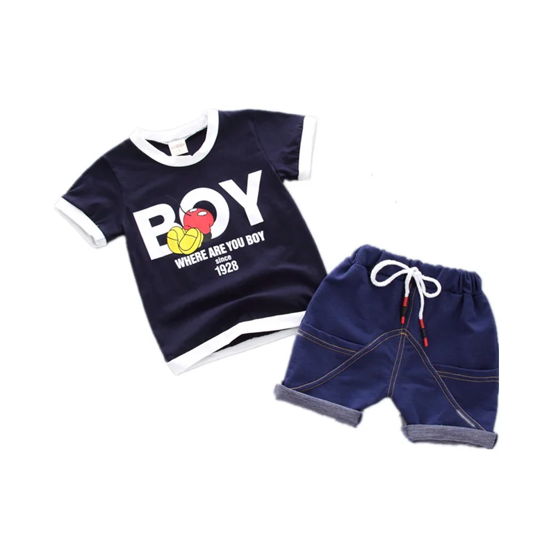 

2018 New Fashion Summer Children Boy Girl Clothes Sets Kids 2pcs Cotton Letter Short Sleeves T-Shirt Toddler Child Clothing Suit