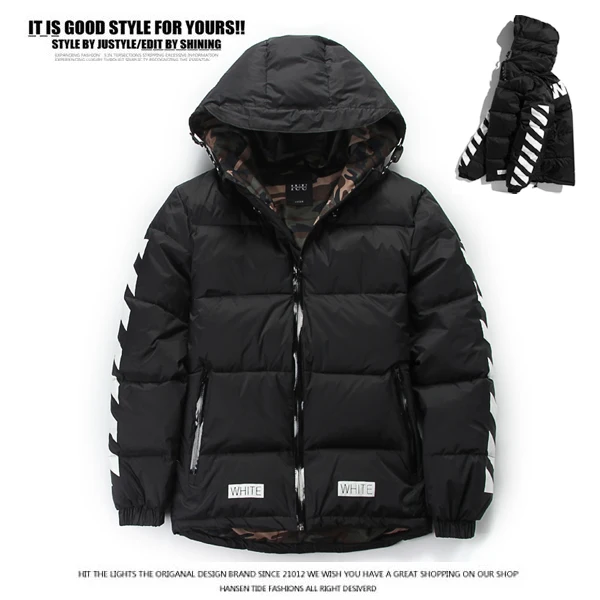 

2015 winter  new Iuu off white adhesive stripe wadded jacket thickening with a hood cotton-padded jacket outerwear