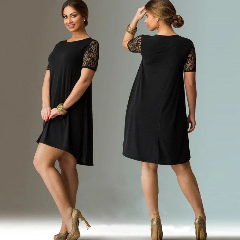 Женская одежда размера плюс, Новое Элегантное женское платье, кружевное мини платье с рукавом 5XL 6XL, летнее черное свободное Повседневное платье Vestidos