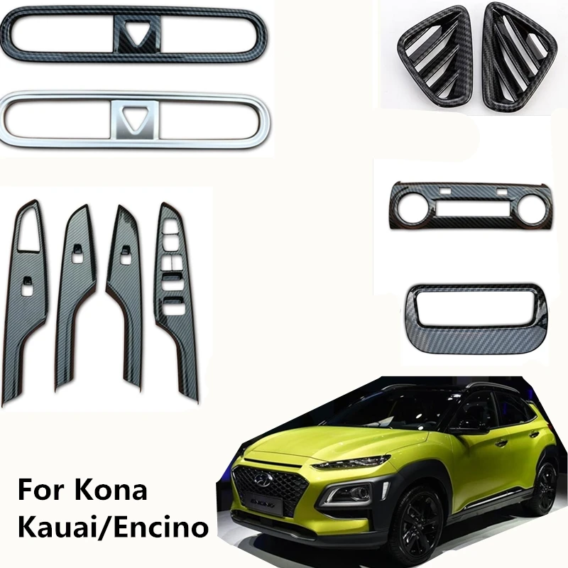 

ABS Chrome Carbon Fiber Car-styling Covers Auto Accessories Chromium Styling Automobile for Hyundai Kauai Kona Encino 2018 2019
