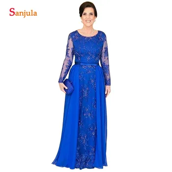 

Beaded Lace Mother Of The Groom Dresses With Detachable Chiffon Skirt Full Sleeves Floor Length Long Bridal Mother Dress MY23