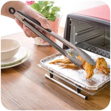 2pc Multi-purpose Silicone Kitchen Tongs Salad FruitsTongs BBQ Clip Stainless steel Grill Food Clips Kitchen Utensils Black