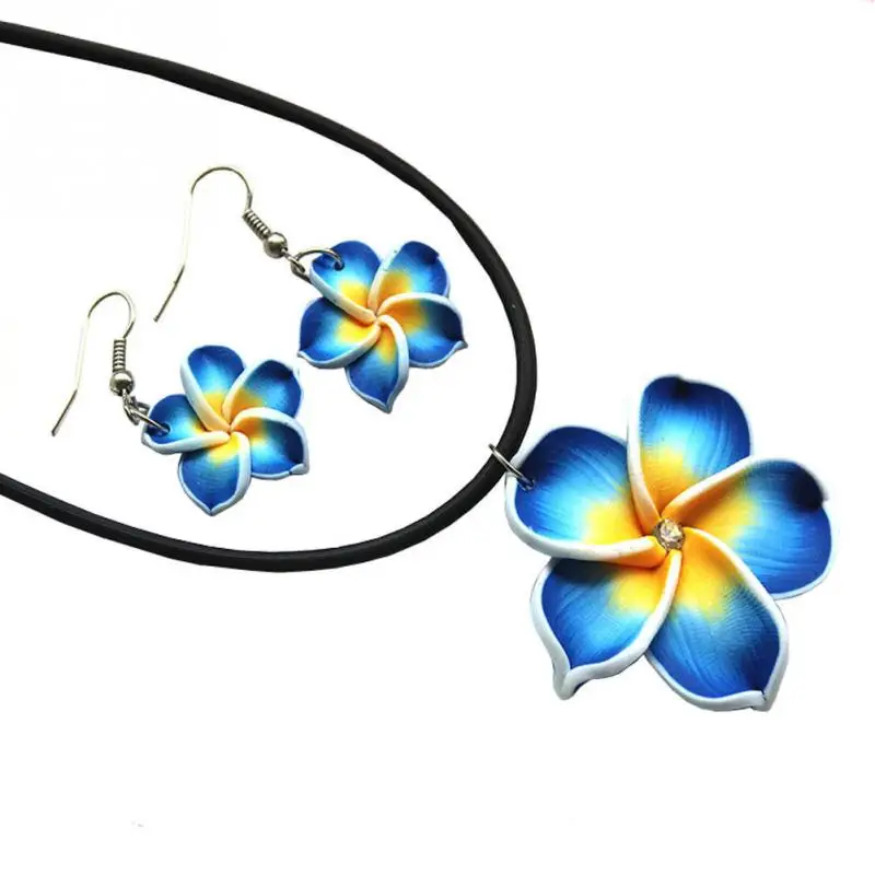 

New Fashion Hawaii Plumeria Flowers Jewelry Sets Fimo Polymer Clay Earrings Necklace Pendant