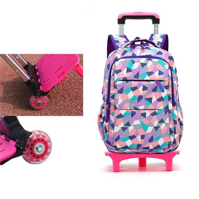 Детский рюкзак на колесах, школьные сумки с 2/6 колесами, съемная тележка, школьные рюкзаки для девочек и мальчиков, водонепроницаемая Детская сумка для книг - Цвет: 2 wheels purple