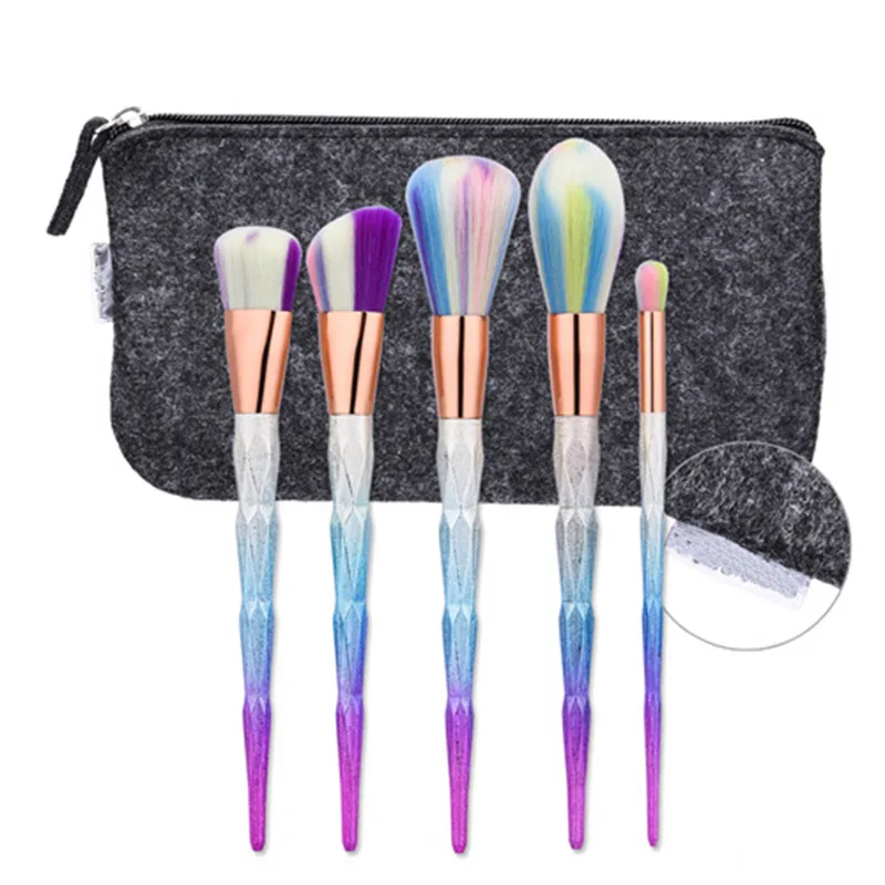 

Ronwei Rainbow Gradient Makeup brush Set with bag Powder Foundation Cosmetic Beauty Brushes Kit Gradient Colorful Handle