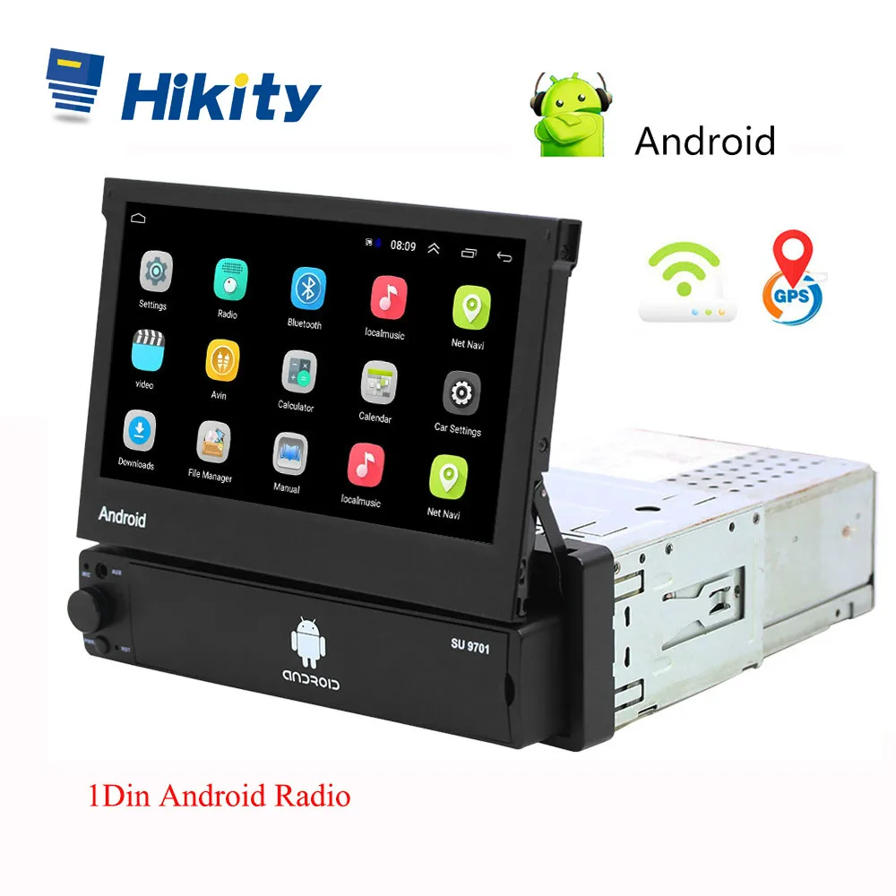 Kaufen Hikity Android 8.1 Auto Radio Versenkbare GPS Wifi Autoradio 1 Din 7 Touchscreen Auto Multimedia MP5 Player Unterstützung Kamera