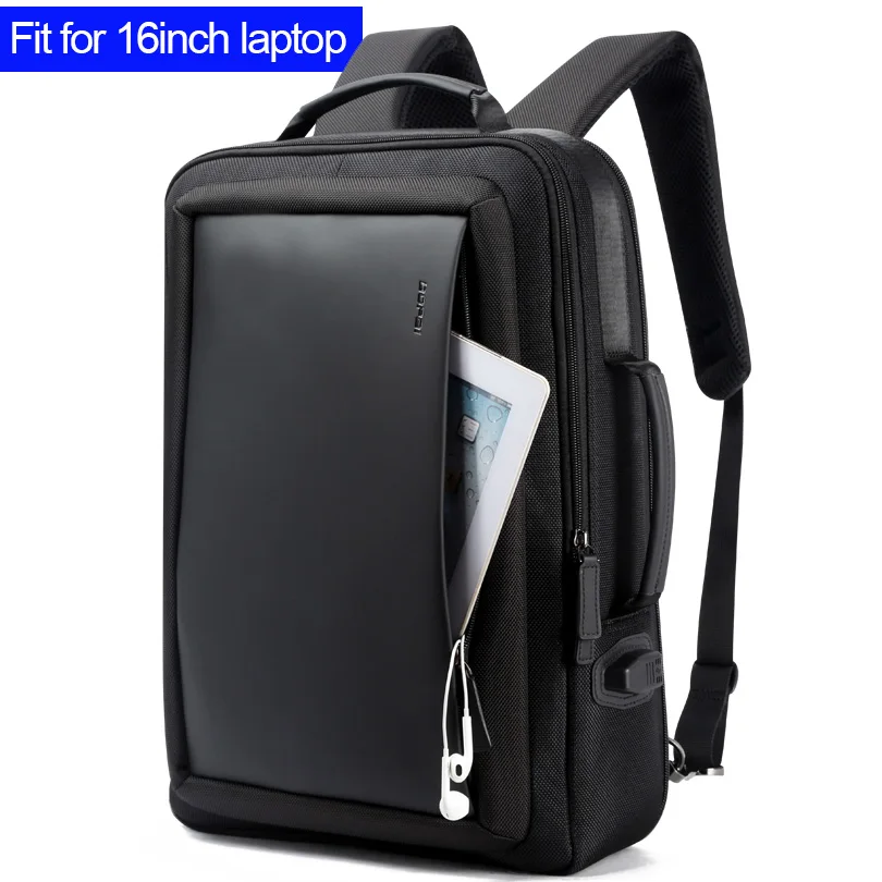 BOPAI, рюкзак для ноутбука с защитой от кражи, USB, внешняя зарядка, 16 дюймов, многофункциональный рюкзак, сумка для путешествий, Мужская школьная сумка для подростков - Цвет: Black