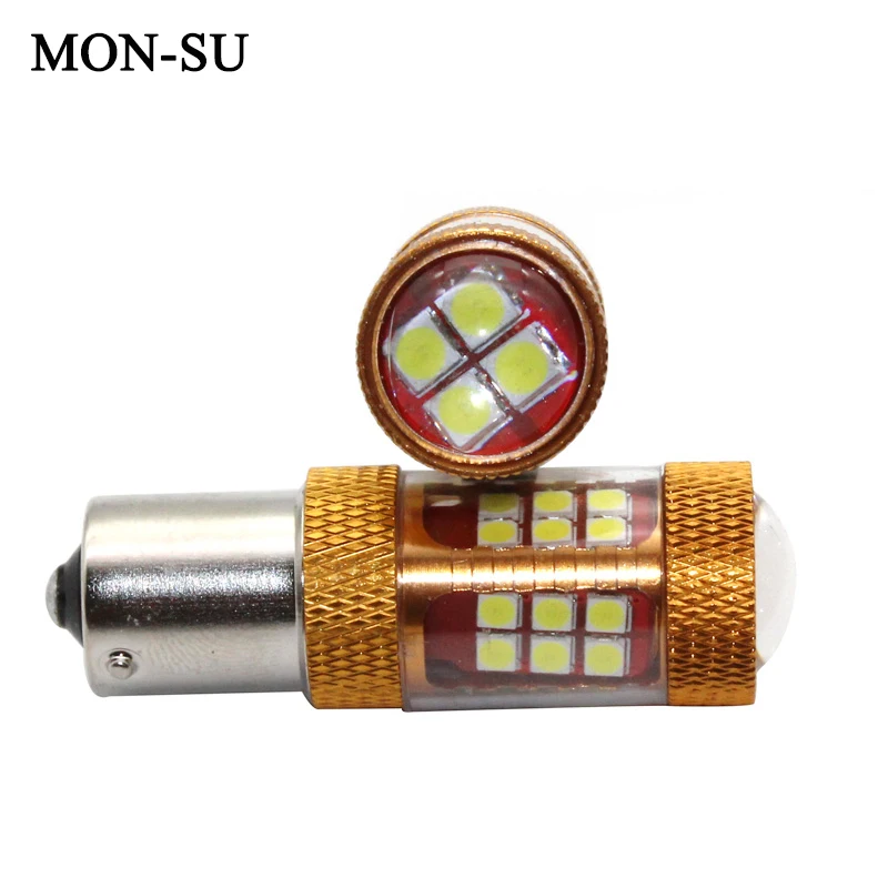 

MON-SU 2pcs Car LED Light S25 1156 28 SMD Canbus 3030 56W Automotive LED Super Bright Fog Lamp With Lens 12V 6000K