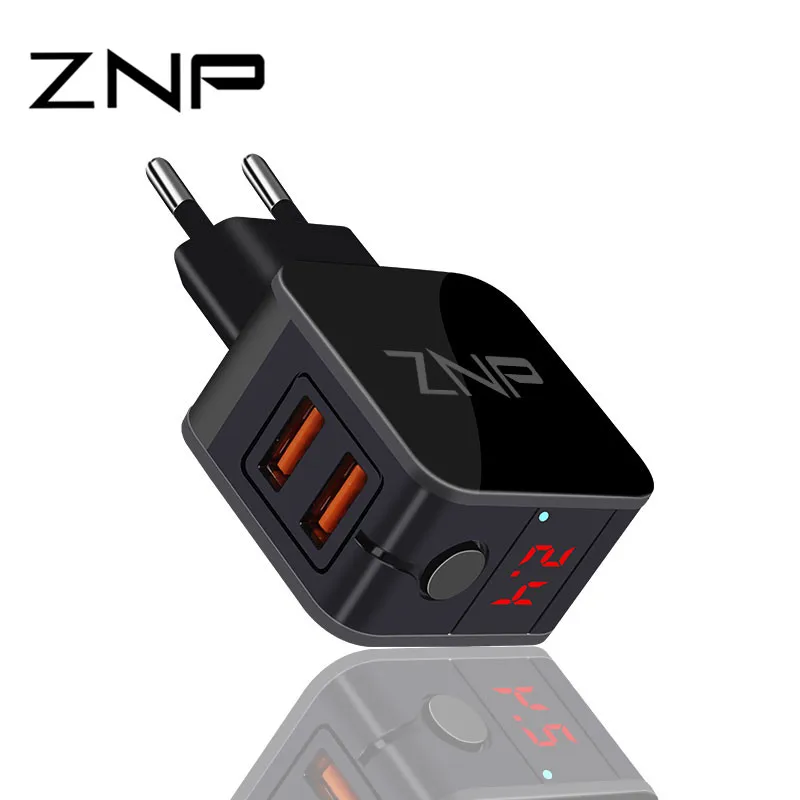 

ZNP LED Light EU USB 2 Port Charger 2.4A Universal Safe Fast Charger Adapter For iPhone Xiaomi Charger For Samsung Huawei