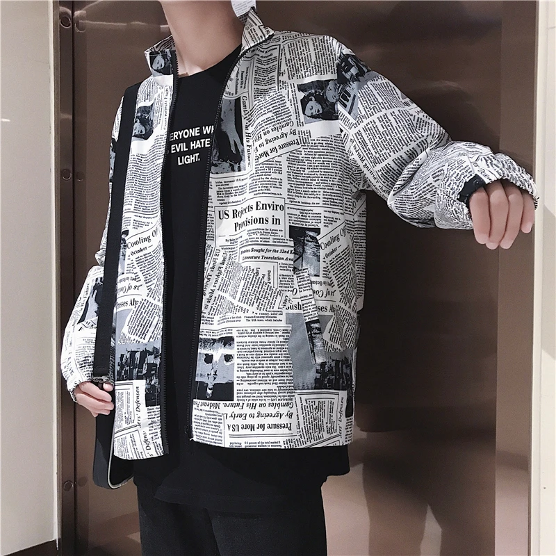 

Harajuku Hip Hop Jacket Men Windbreaker Jackets Coat Print Loose Spring Autumn Casual Jacket Streetwear Men