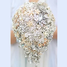 Bride Drop Brooch bouquet custom made Wedding Ivory & Gold Jewelry Bride ‘s bridal bouquets Teardrop holding flowers decoration
