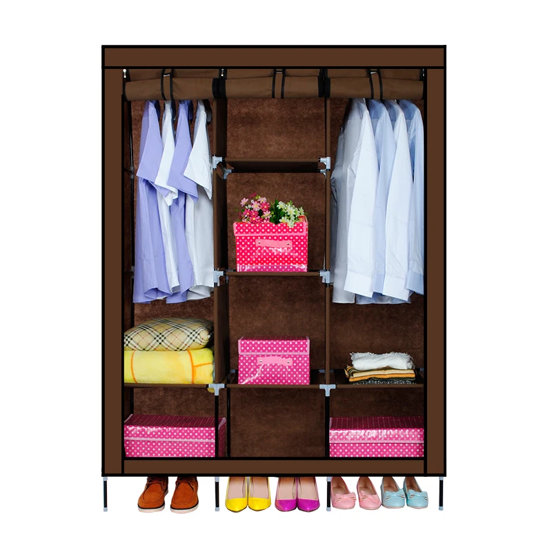 New Arrival Russian Delivery 3 Doors Brown Portable Wardrobe For