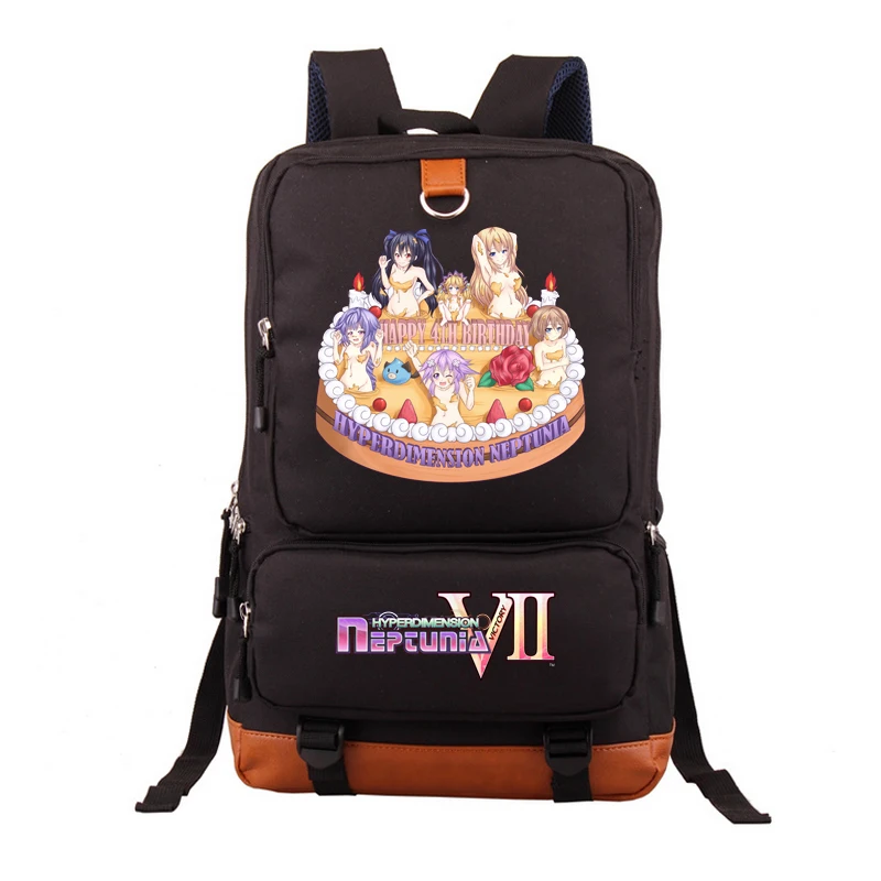 

New Anime Hyperdimension Neptunia School Backpack Bags Gamer Shoulder Laptop Bags Travel Black Backpacks Gift