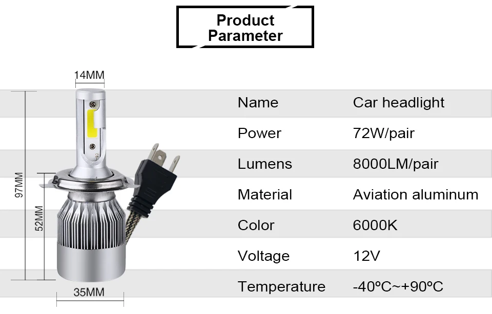 AcooSun H4 H7 светодиодный автомобилей головной светильник C6 H1 H3 Фары Светильник H8/H11 HB3/9005 HB4/9006 9012 9007 H13 6000K 72W фары для 8000LM все в одной машине