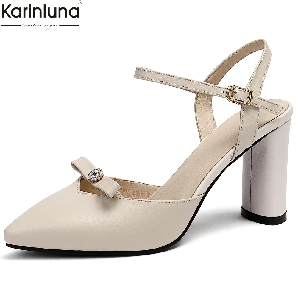 

Karinluna 2019 Elegant Big Size 33-43 Cow Leather Pointed Toe Buckle Bowtie Party Shoes Woman Sandals Woman Shoes