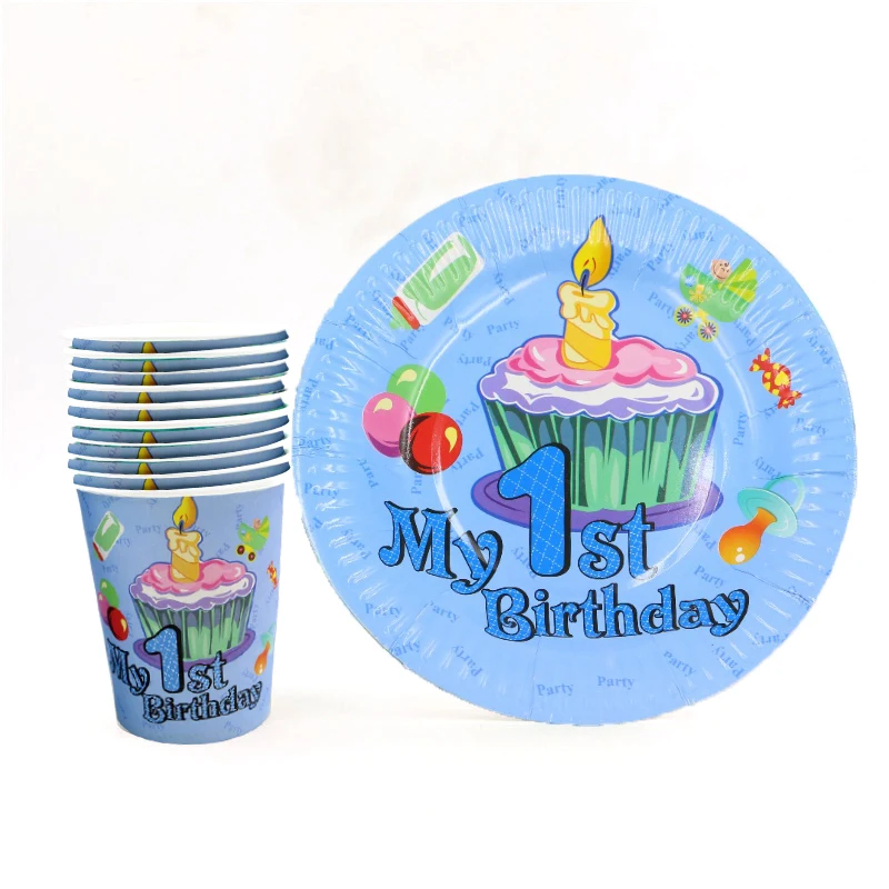 80pcs\lot Kids Favors Tableware My 1 St Birthday Theme Dishes Baby