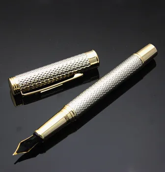 

Crocodile 218 Luxury Silver carving pattern Golden Clip Fountain Pen 0.5mm Metal Ink Pens for Business Gift