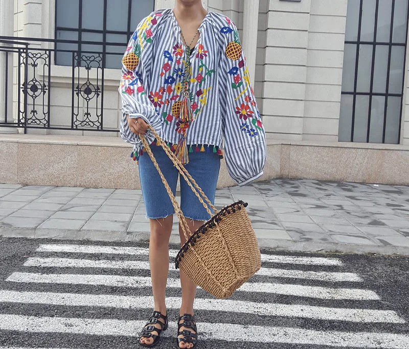Women Beach Bag 2017 Bohemian Straw Bags Handmade Summer Travel Tote Drawstring Basket Vacation Shopping Handbags SS0282 (9)