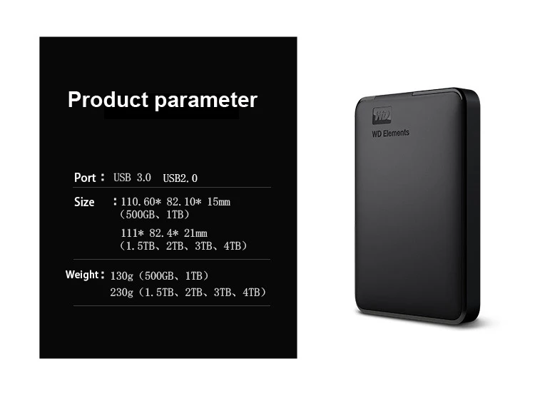 WD Elements портативный внешний жесткий диск HD 4 ТБ высокой емкости SATA USB 3,0 устройство для хранения для компьютера ноутбука