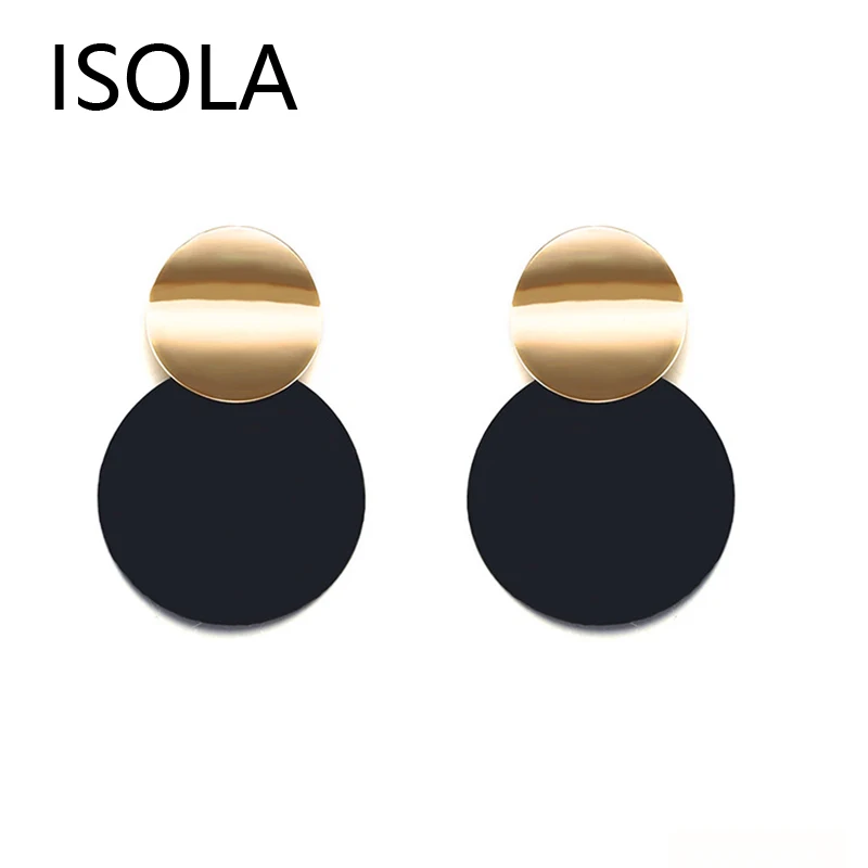 

ISOLA Winter Black Elegant Statement Metal Double Round Drop Earring Woman Black Round Dangle Earrings For Wholesale