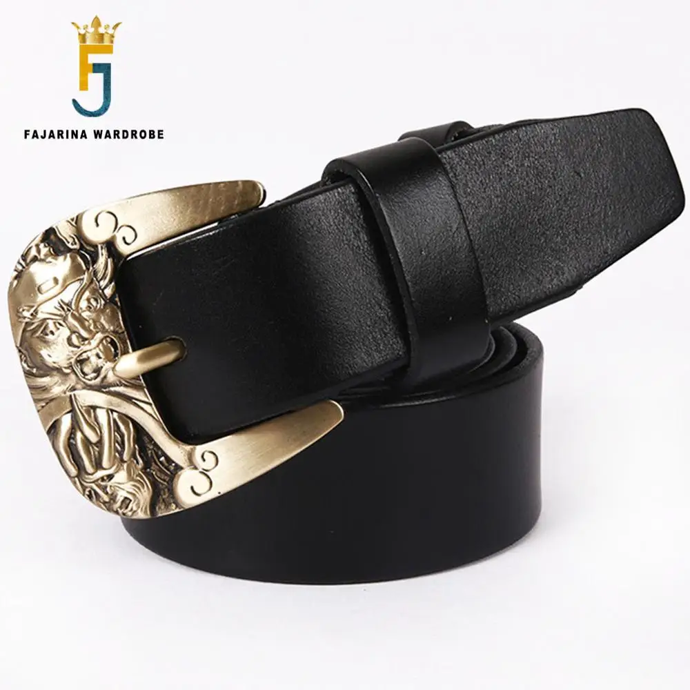 FAJARINA Quality Cowhide Leather Belts Retro Novelty Carved Evil Devil Pattern Copper Buckle Belt Accessories for Men N17FJ542