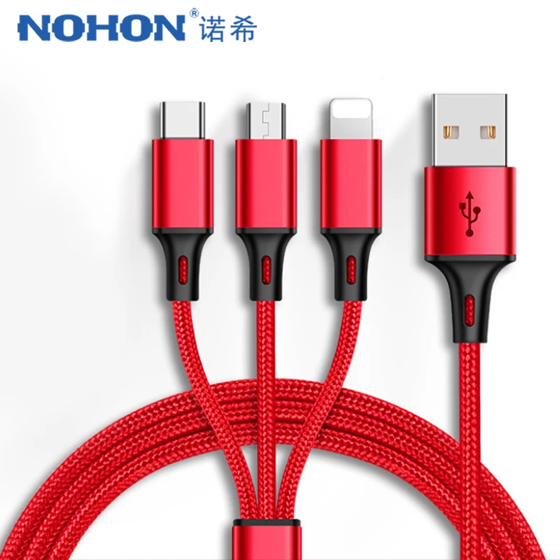 NOHON Micro USB кабель type-C 8 pin 3 2 в 1 для iPhone 7 8 6 6S Plus X XS MAX XR Android для Xiaomi LG кабель кабели для зарядки 1,2 м